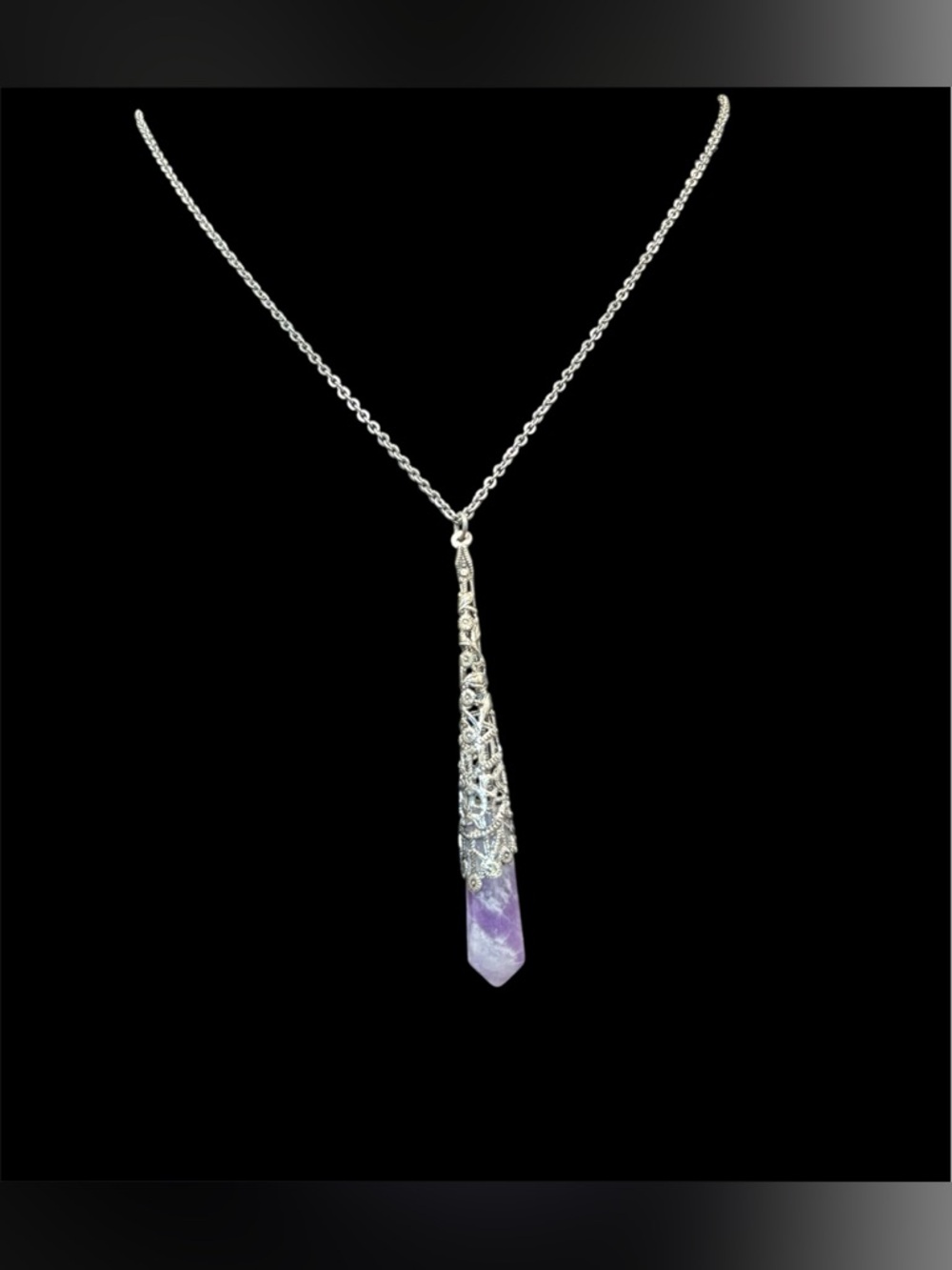 Amethyst in Silvertone cone Necklace